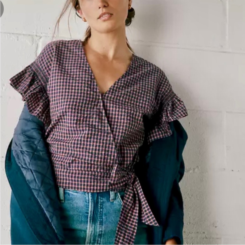 EUC Madewell Ruffle Sleeve Wrap Top, size S